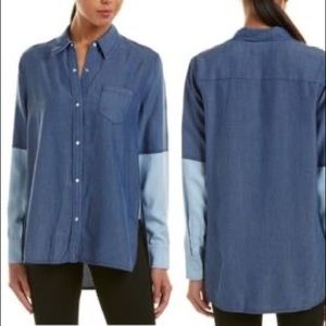 Vince Oversized Chambray Colorblock Button Down